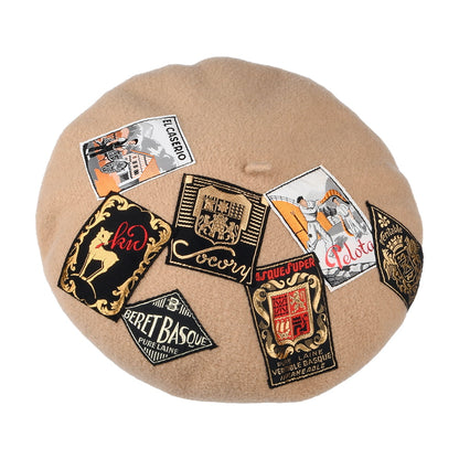 Béret en Laine Mérinos Eridan Vintage Patch sable LAULHÈRE