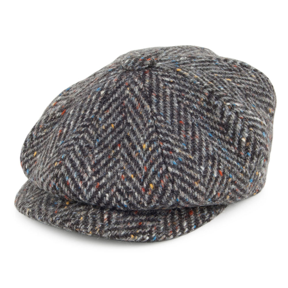 Casquette Gavroche en Tweed du Donegal à Chevrons anthracite CITY SPORT