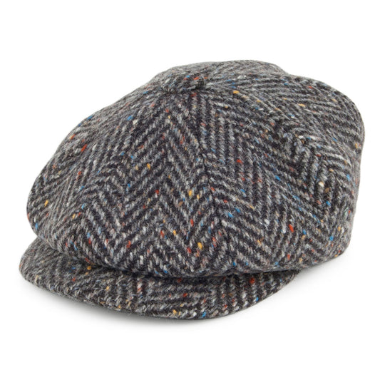 Casquette Gavroche en Tweed du Donegal à Chevrons anthracite CITY SPORT
