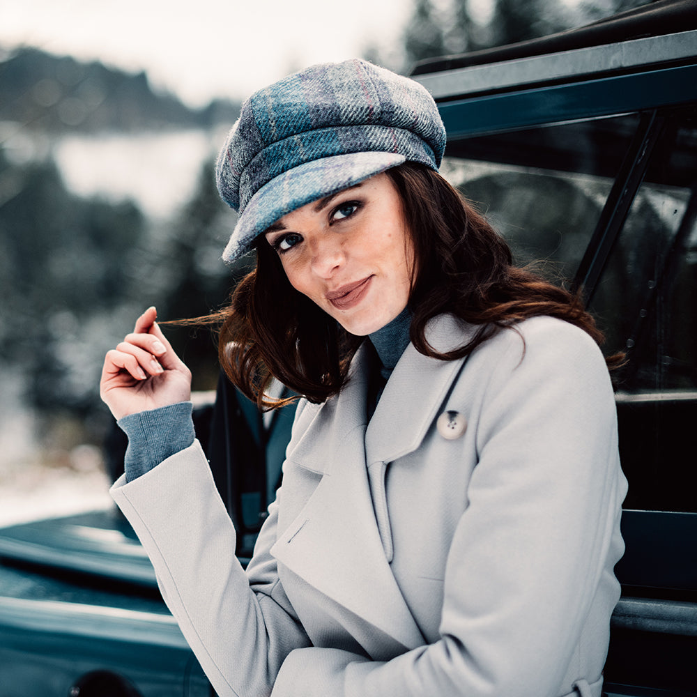 Casquette Gavroche en HARRIS TWEED Gabby mélange de bleus FAILSWORTH