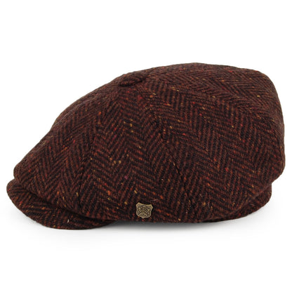 Casquette Gavroche en Tweed du Donegal à Chevrons Malmo mélange de bordeaux FAILSWORTH
