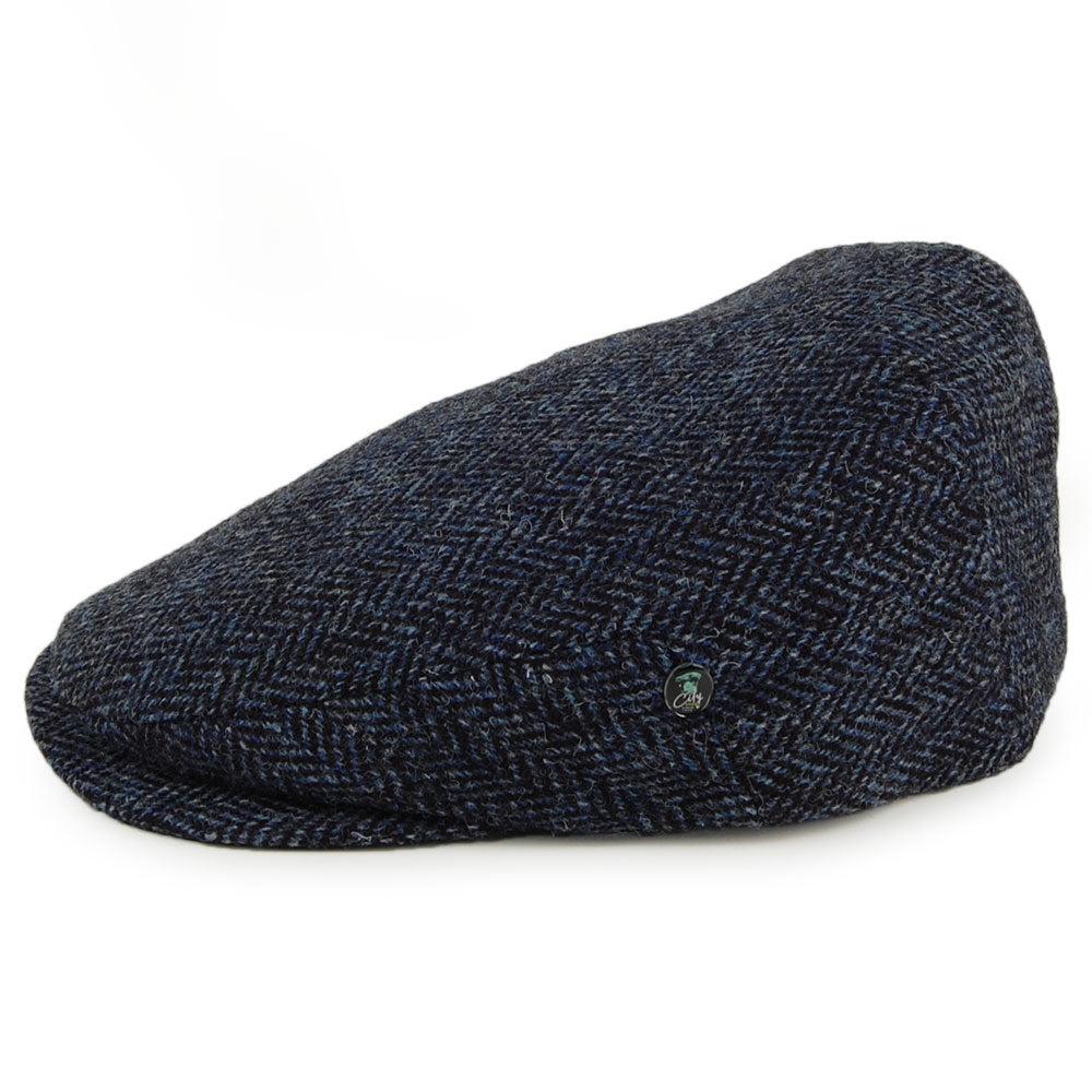 Casquette Plate en HARRIS TWEED à Visière Allongée bleu-noir CITY SPORT