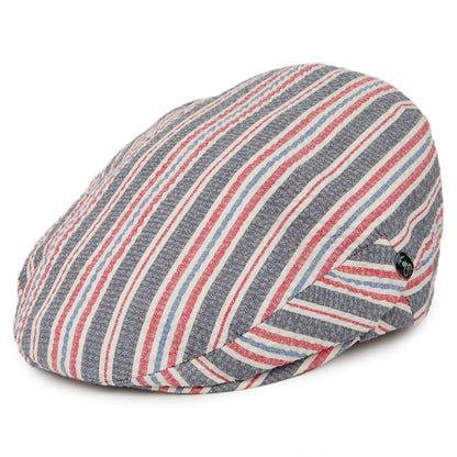Casquette Plate en Seersucker Hamptons bleu-rouge CITY SPORT