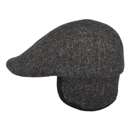 Casquette Plate en Tweed à Chevrons Avec Protège-Oreilles Spectator gris CHRISTYS