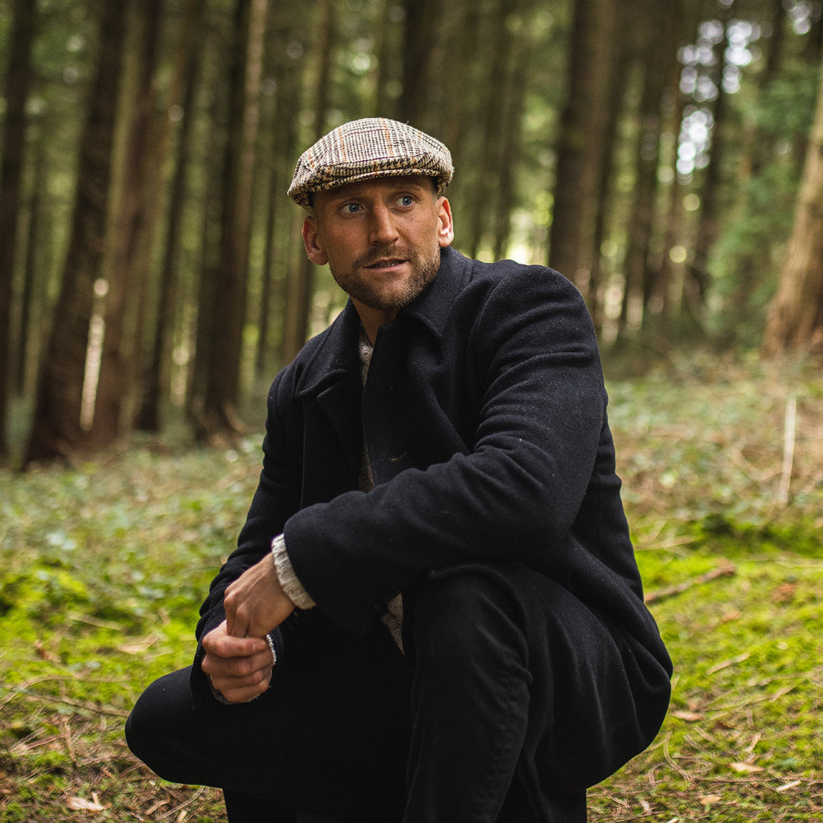 Casquette Plate en HARRIS TWEED Locheport marron-beige sable JAXON & JAMES