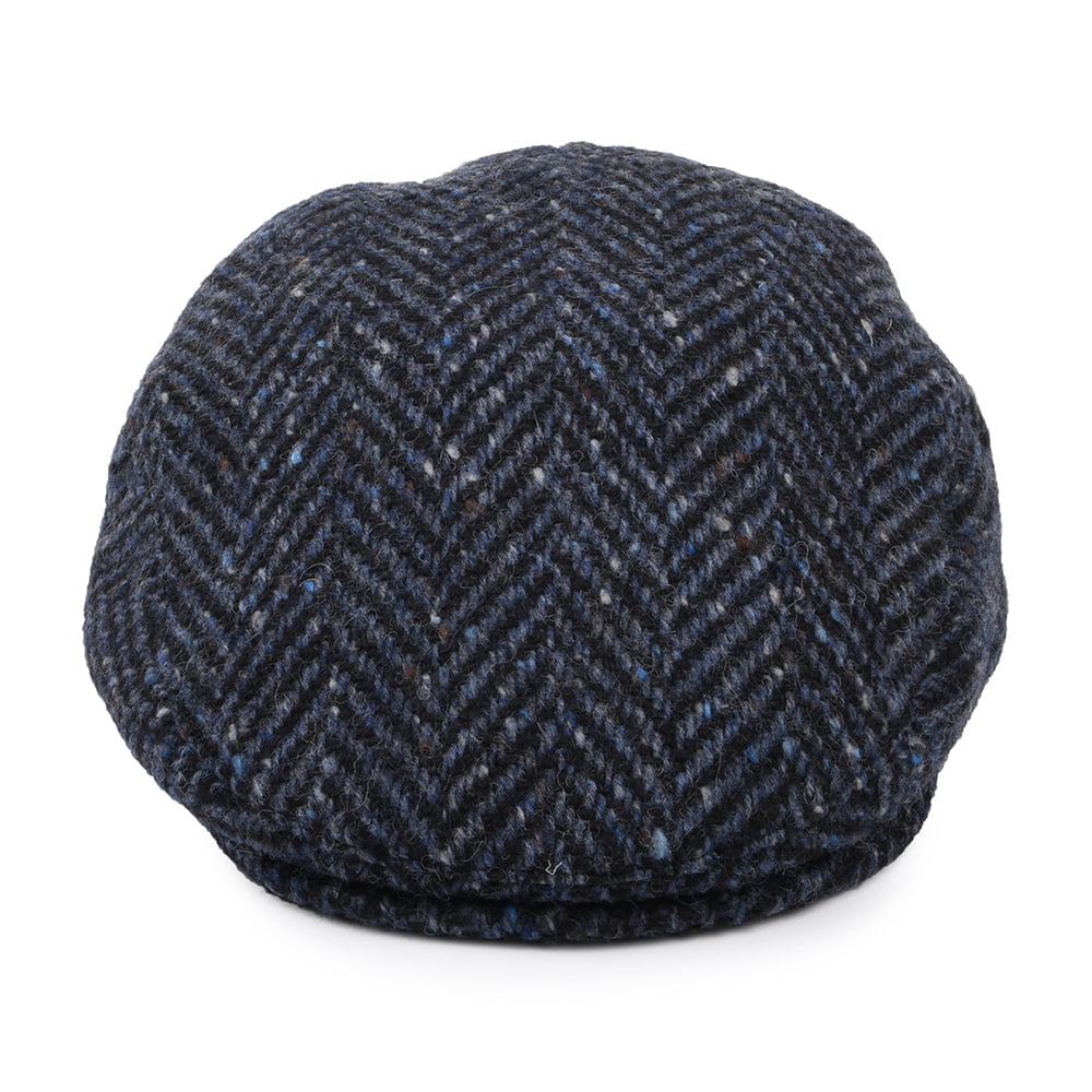 Casquette Plate en Tweed du Donegal Épais à Chevrons Dunmore bleu marine-noir JAXON & JAMES