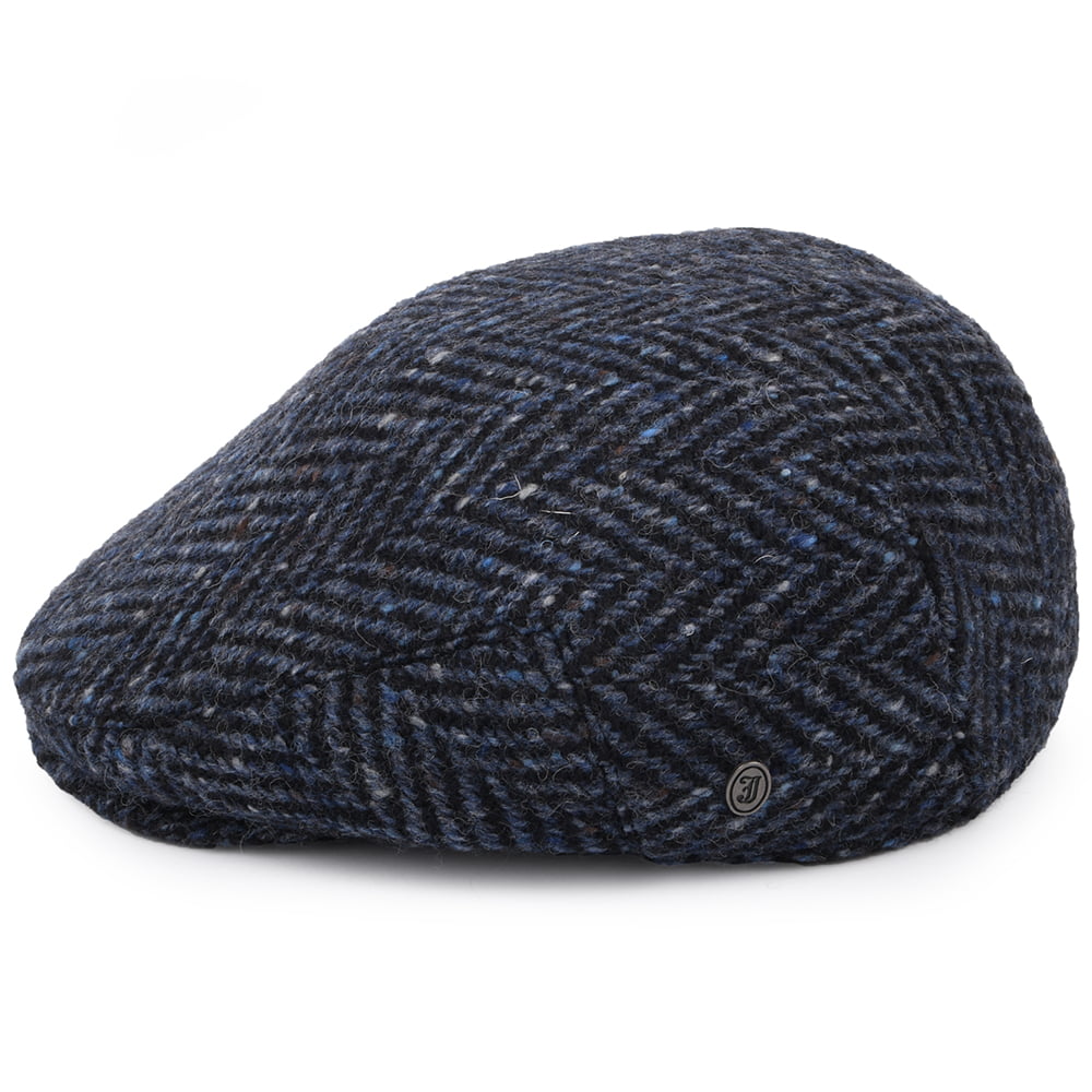 Casquette Plate en Tweed du Donegal Épais à Chevrons Dunmore bleu marine-noir JAXON & JAMES