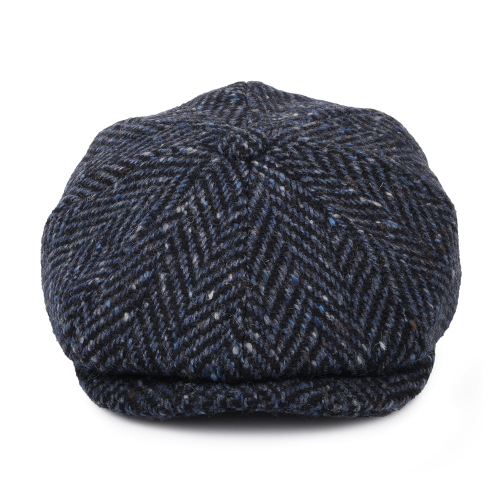 Casquette Gavroche en Tweed du Donegal Épais à Chevrons Pettigo bleu marine-noir JAXON & JAMES