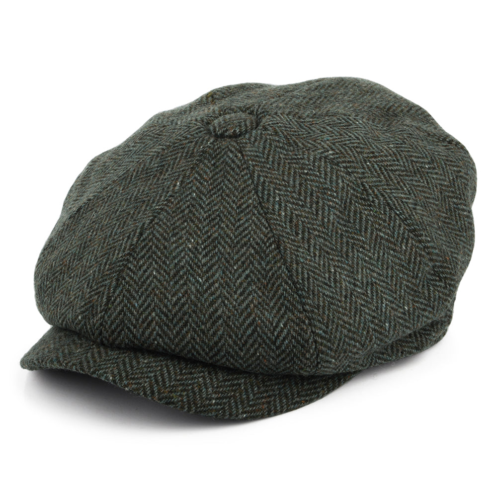 Casquette Gavroche en Tweed du Donegal à Chevrons Bridgetown forêt-sauge JAXON & JAMES