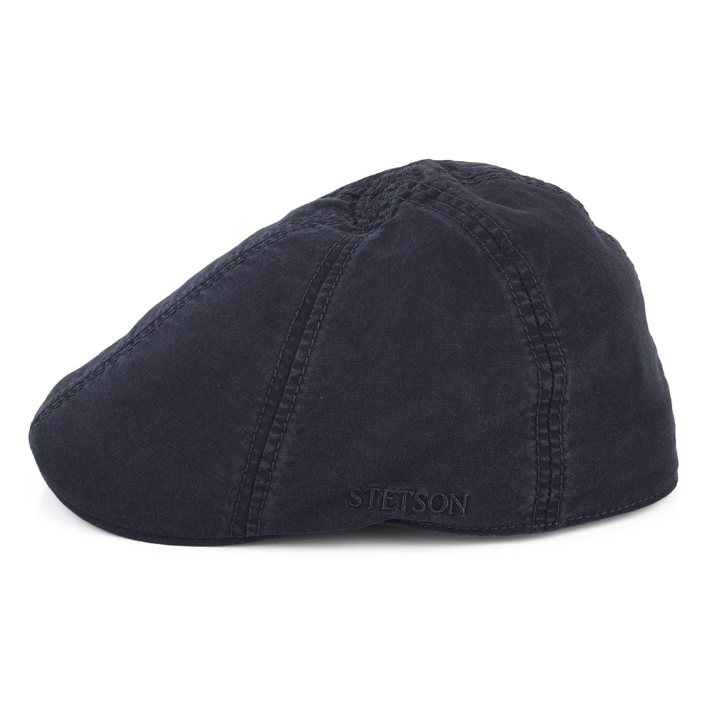 Casquette Plate Bec-de-Canard en Coton Bio Délavé bleu marine STETSON