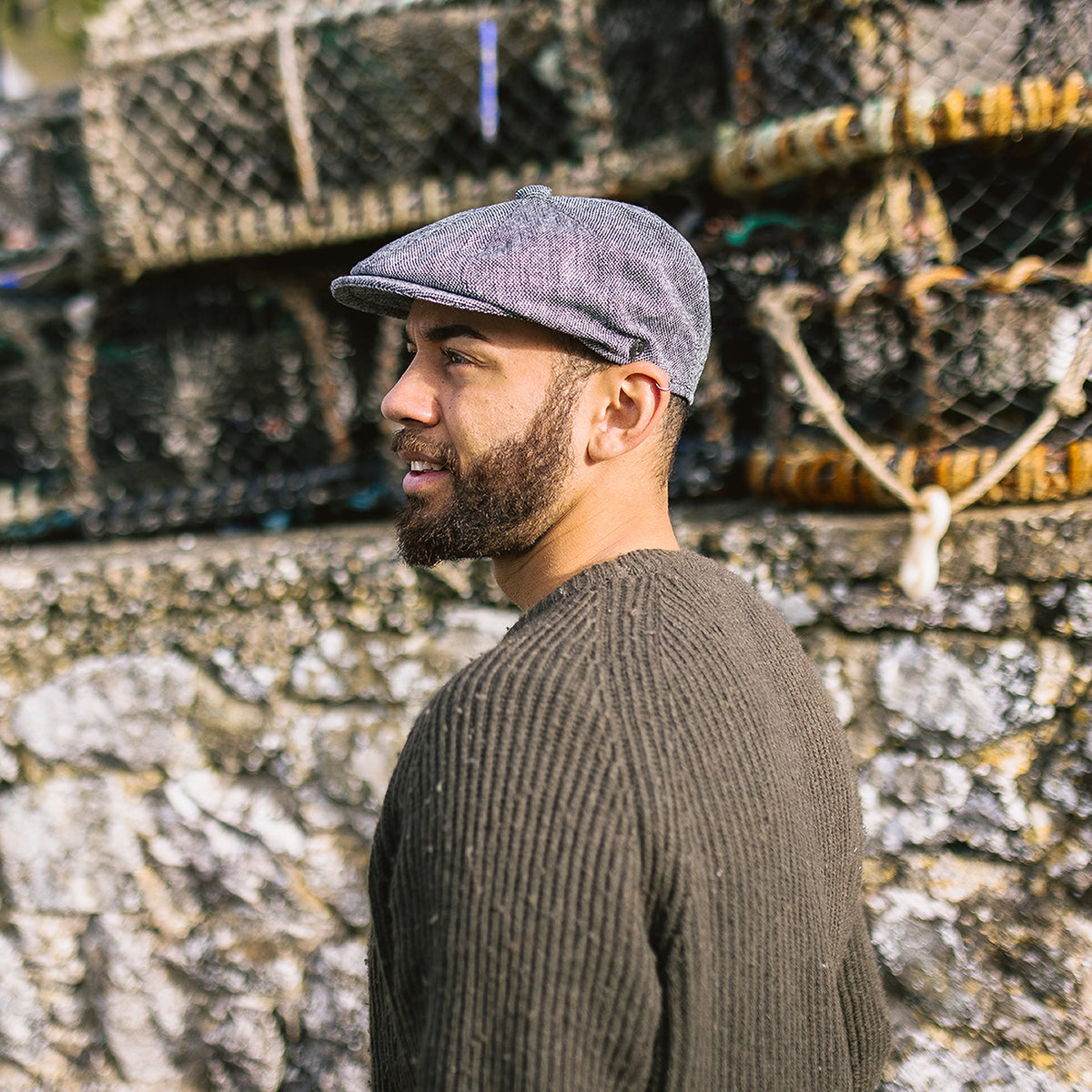 Casquette Gavroche en Tweed Chiné noir JAXON & JAMES