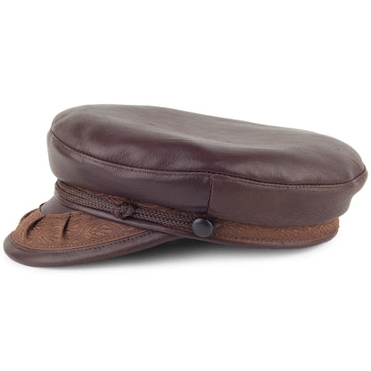 Casquette de Marin Grec en cuir marron foncé JAXON & JAMES