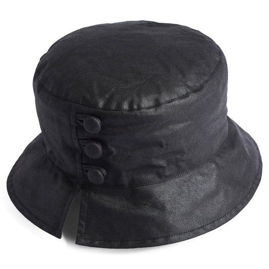 Chapeau Bob de Pluie en Coton Ciré Olivia noir FAILSWORTH