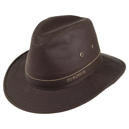 Chapeau Fedora Safari en Coton Ciré Hydrofuge Ava marron STETSON