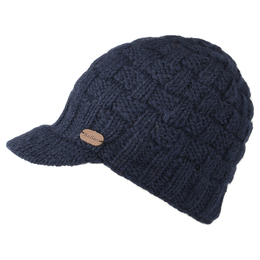 Bonnet à Visière Maille Nattée bleu marine KUSAN