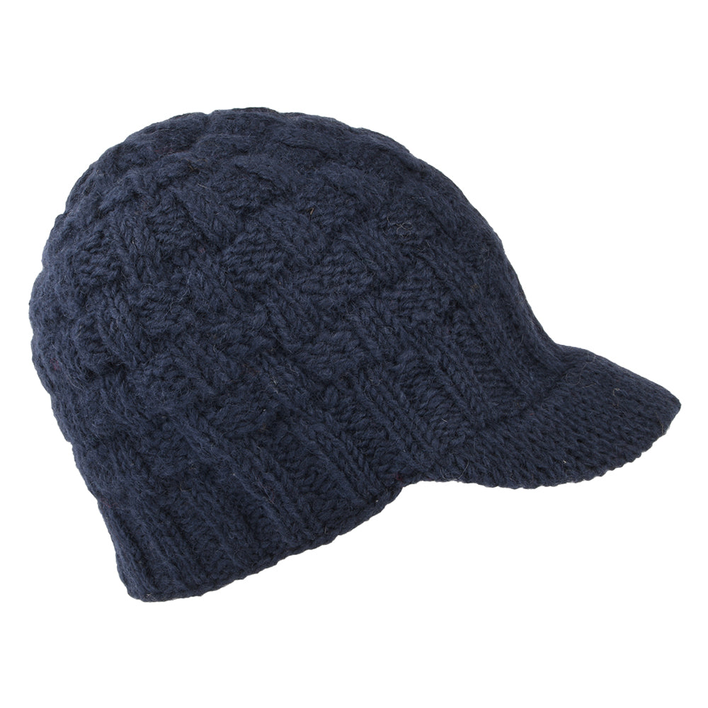 Bonnet à Visière Maille Nattée bleu marine KUSAN