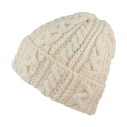 Bonnet en Laine Anglaise à Torsades et Revers naturel HIGHLAND 2000