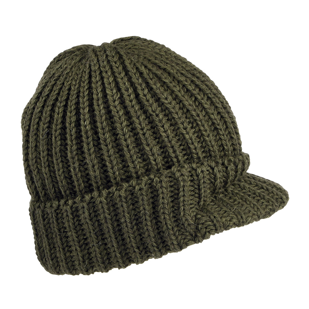 Bonnet à Visière Courte en Laine Anglaise olive HIGHLAND 2000