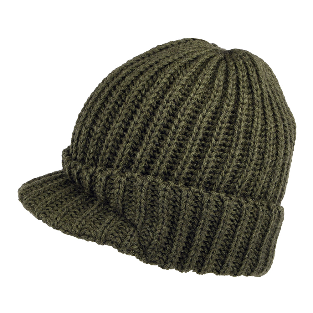 Bonnet à Visière Courte en Laine Anglaise olive HIGHLAND 2000
