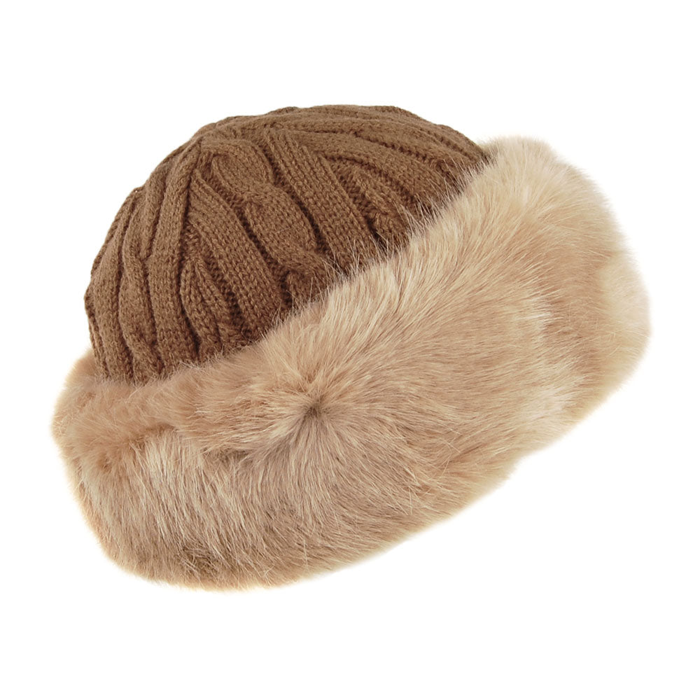 Bonnet à Torsades et Fausse Fourrure marron clair BARTS