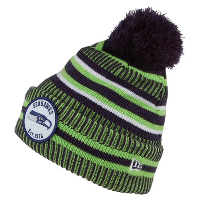 Bonnet à Pompon NFL On Field Knit Seattle Seahawks bleu-vert NEW ERA
