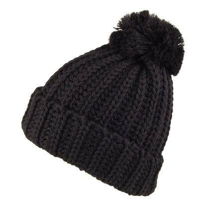 Bonnet à Pompon et Revers en Laine Anglaise Grosse Maille noir HIGHLAND 2000