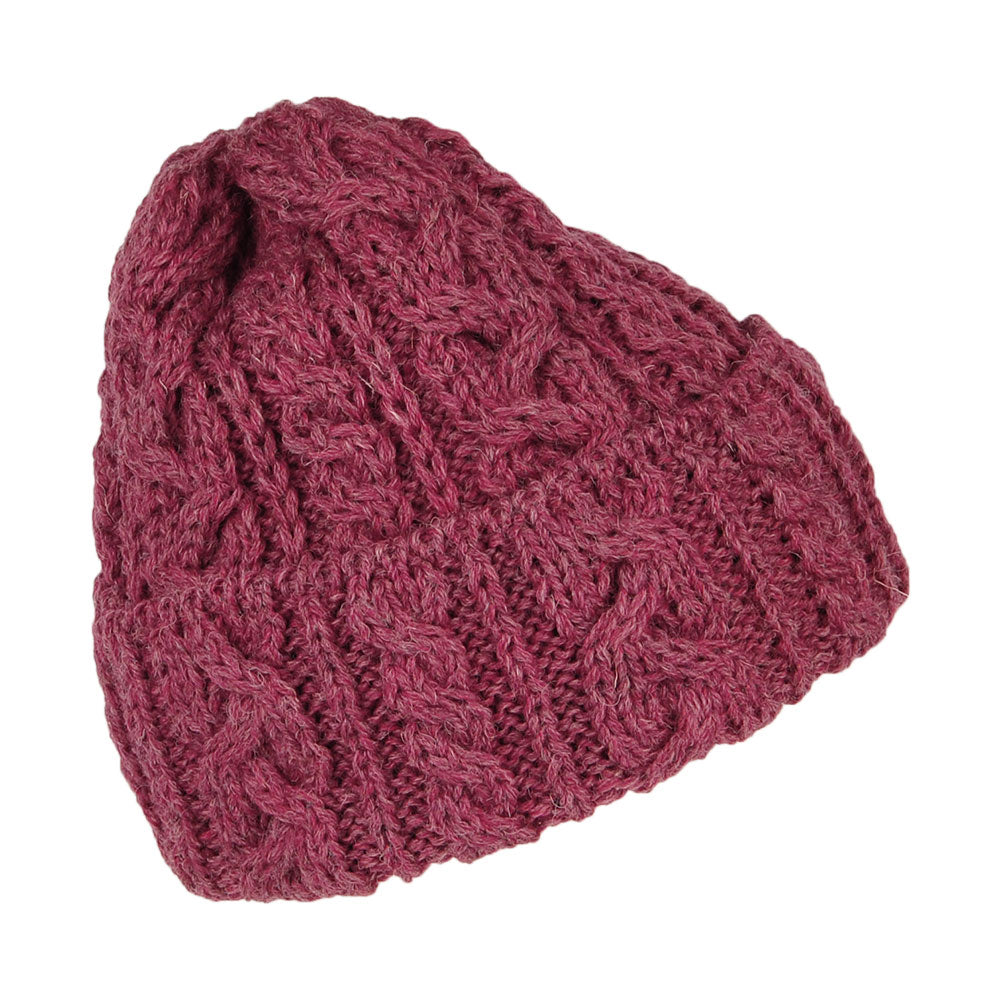 Bonnet en Laine Anglaise à Torsades et Revers mélange de bordeaux HIGHLAND 2000