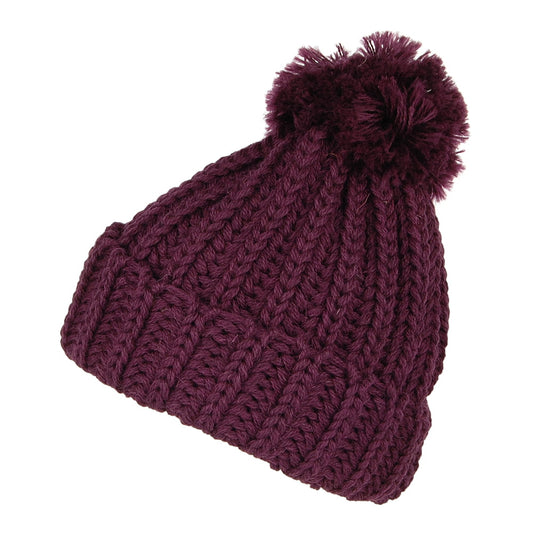 Bonnet à Pompon et Revers en Laine Anglaise Grosse Maille prune HIGHLAND 2000