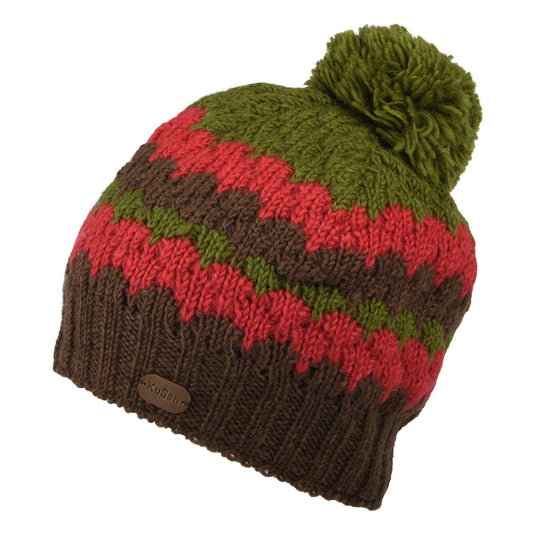 Bonnet à Pompon à Rayures marron-vert KUSAN