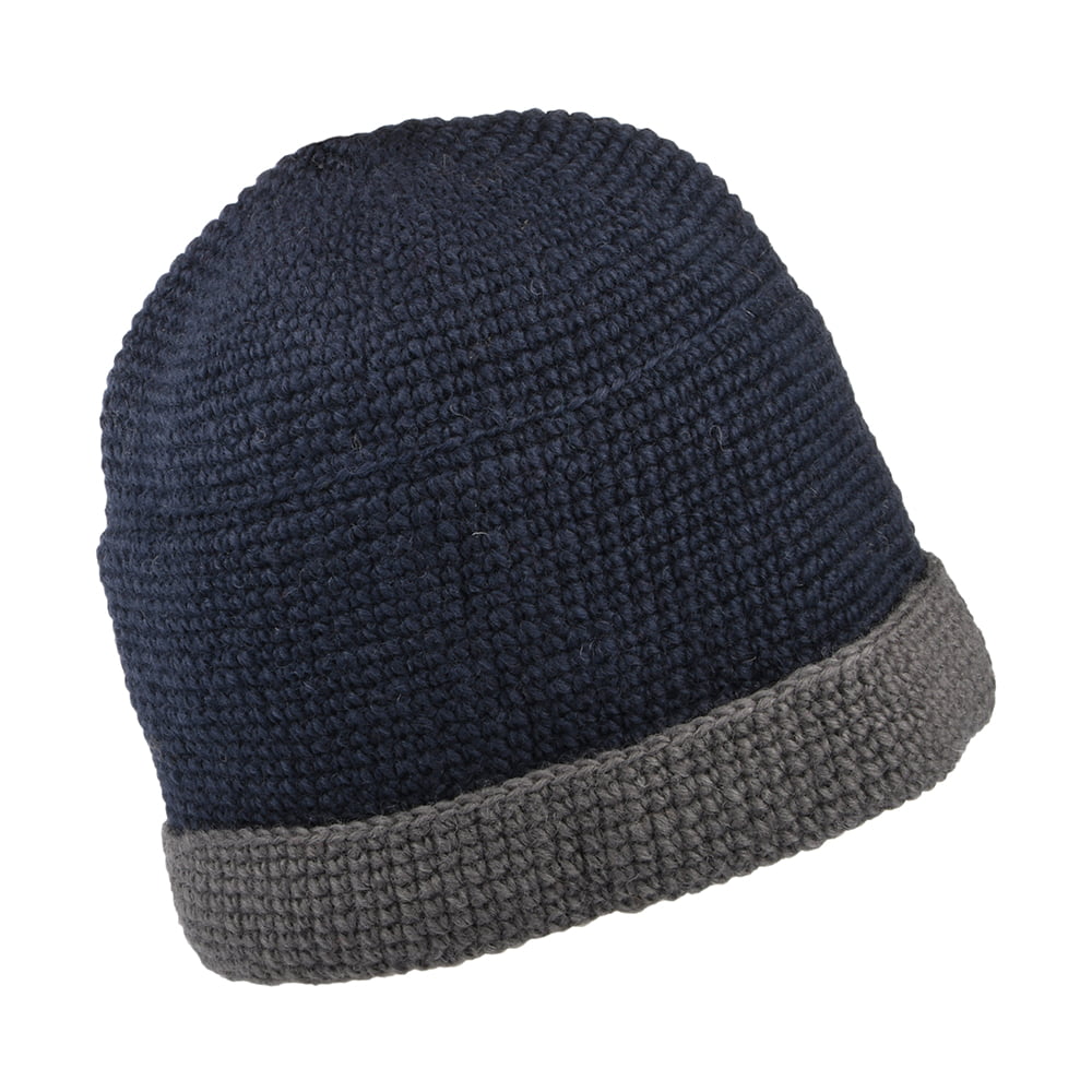 Bonnet à Revers en Crochet bleu marine-gris KUSAN
