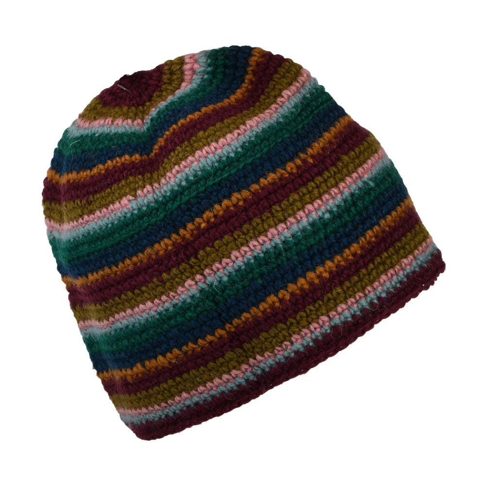 Bonnet en Crochet à Fleur prune-turquoise KUSAN