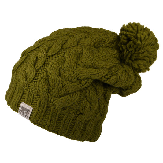 Bonnet Long à Pompon olive KUSAN