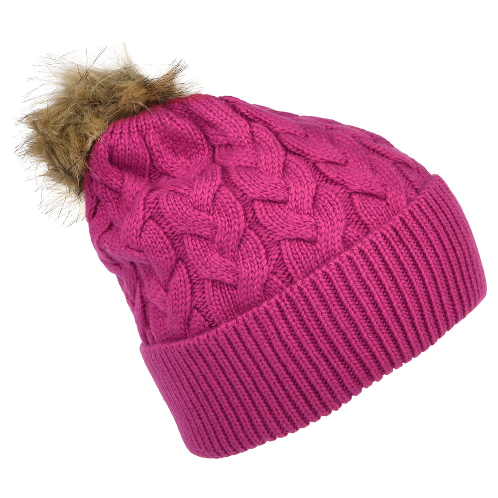 Bonnet à Pompon en Fausse Fourrure et Torsades Elena rose JOULES