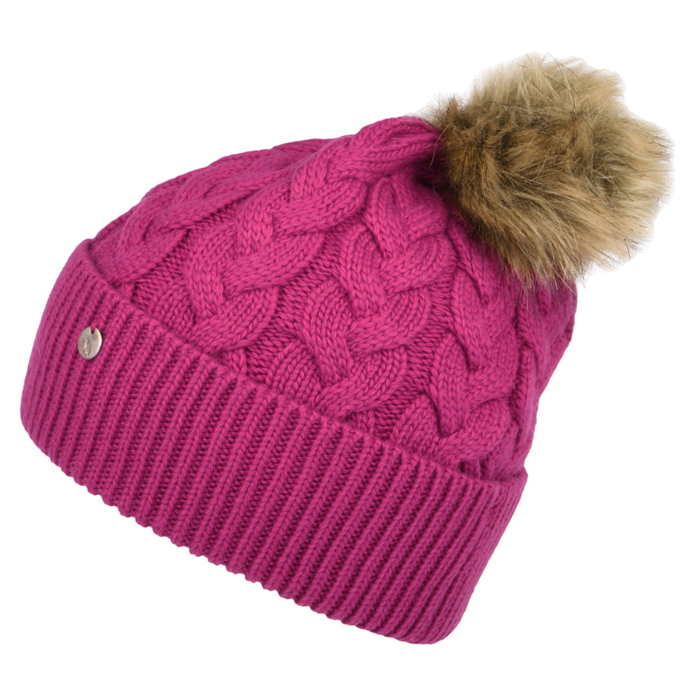 Bonnet à Pompon en Fausse Fourrure et Torsades Elena rose JOULES