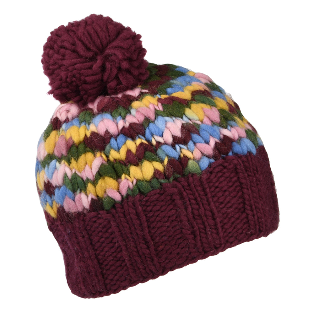 Bonnet à Pompon Grosse Maille vin-multi KUSAN