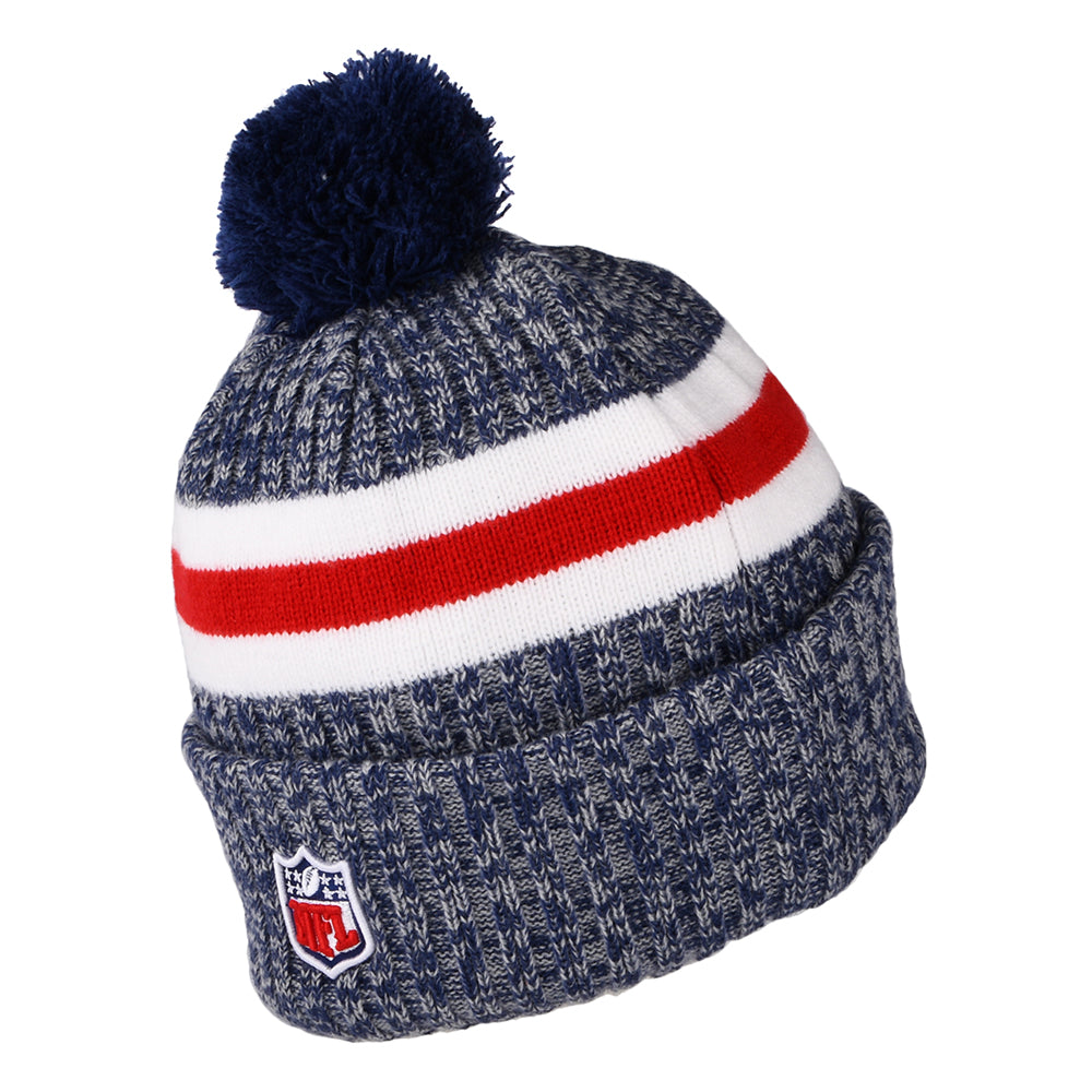 Bonnet à Pompon NFL Sideline Sport Knit NFL Official Logo bleu-rouge-blanc NEW ERA