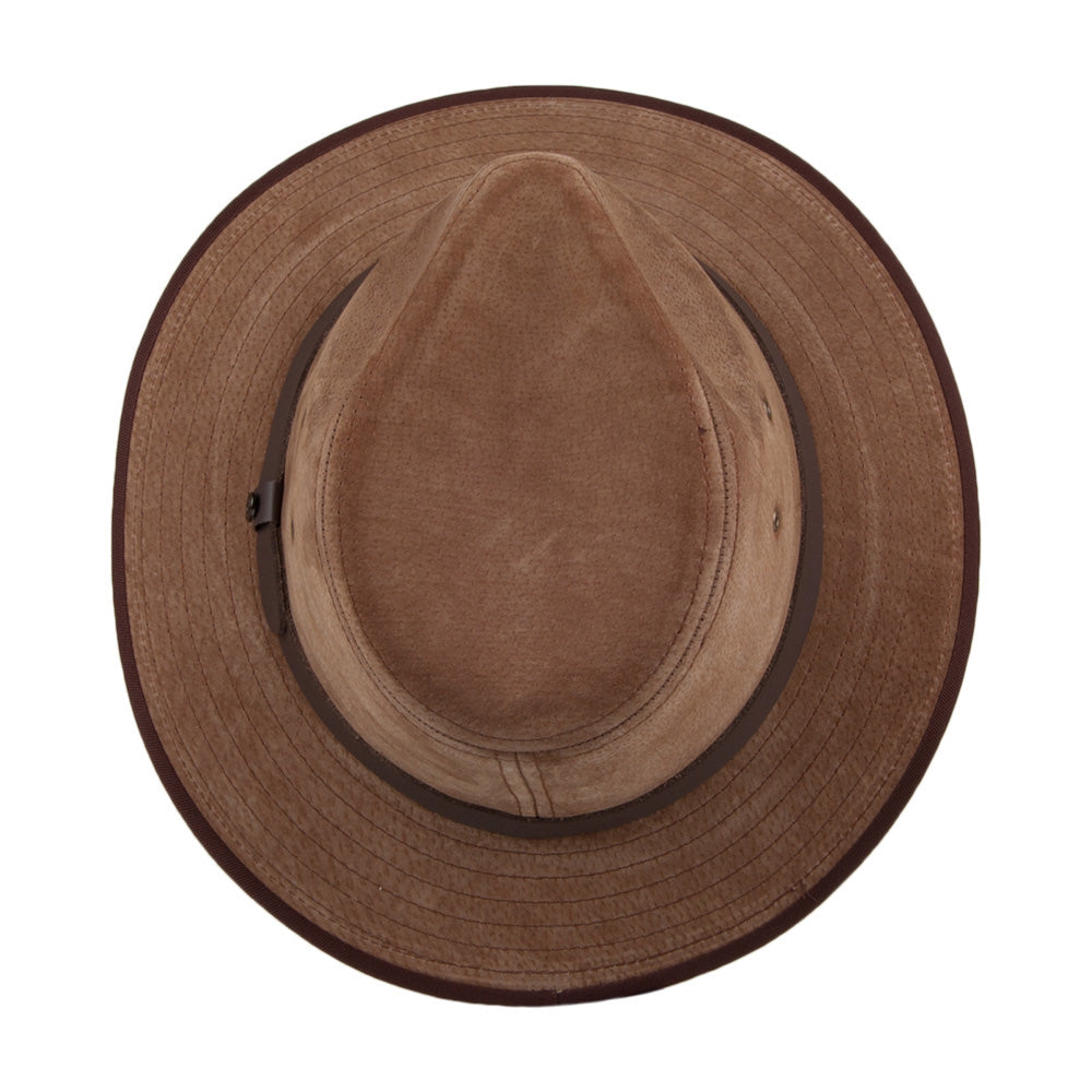 Chapeau Fedora Safari en Cuir Nubuck marron JAXON & JAMES - VENTE EN GROS