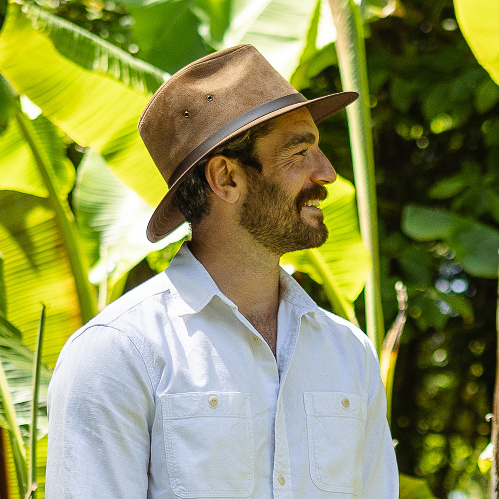 Chapeau Fedora Safari en Cuir Nubuck marron JAXON & JAMES - VENTE EN GROS